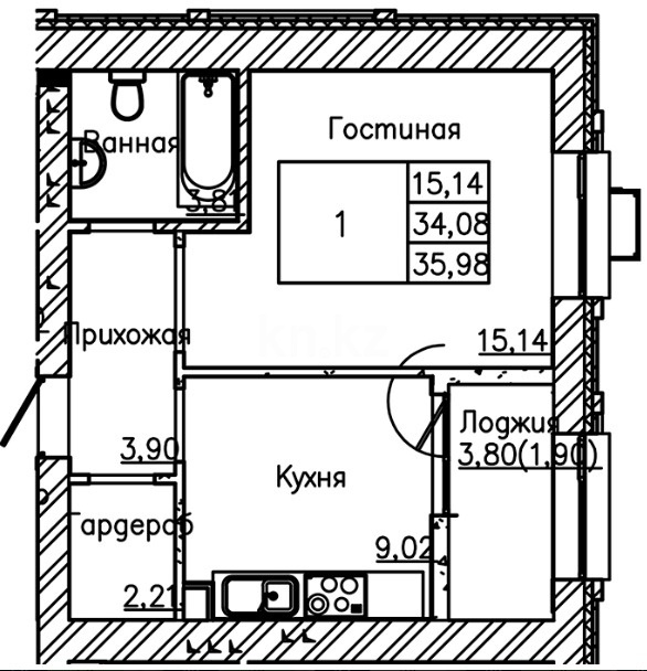 Продажа 1-комнатной квартиры, 35.98 м², ул. Мухамеджанова, дом  10 - Мәңгілік Ел - Продажа  однокомнатных квартир в новостройках Астаны фото 1 из 1