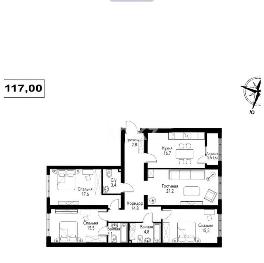 Продажа 4-комнатной квартиры, 117 м², ул. Рыскулова, дом  2б/1 в Алматы