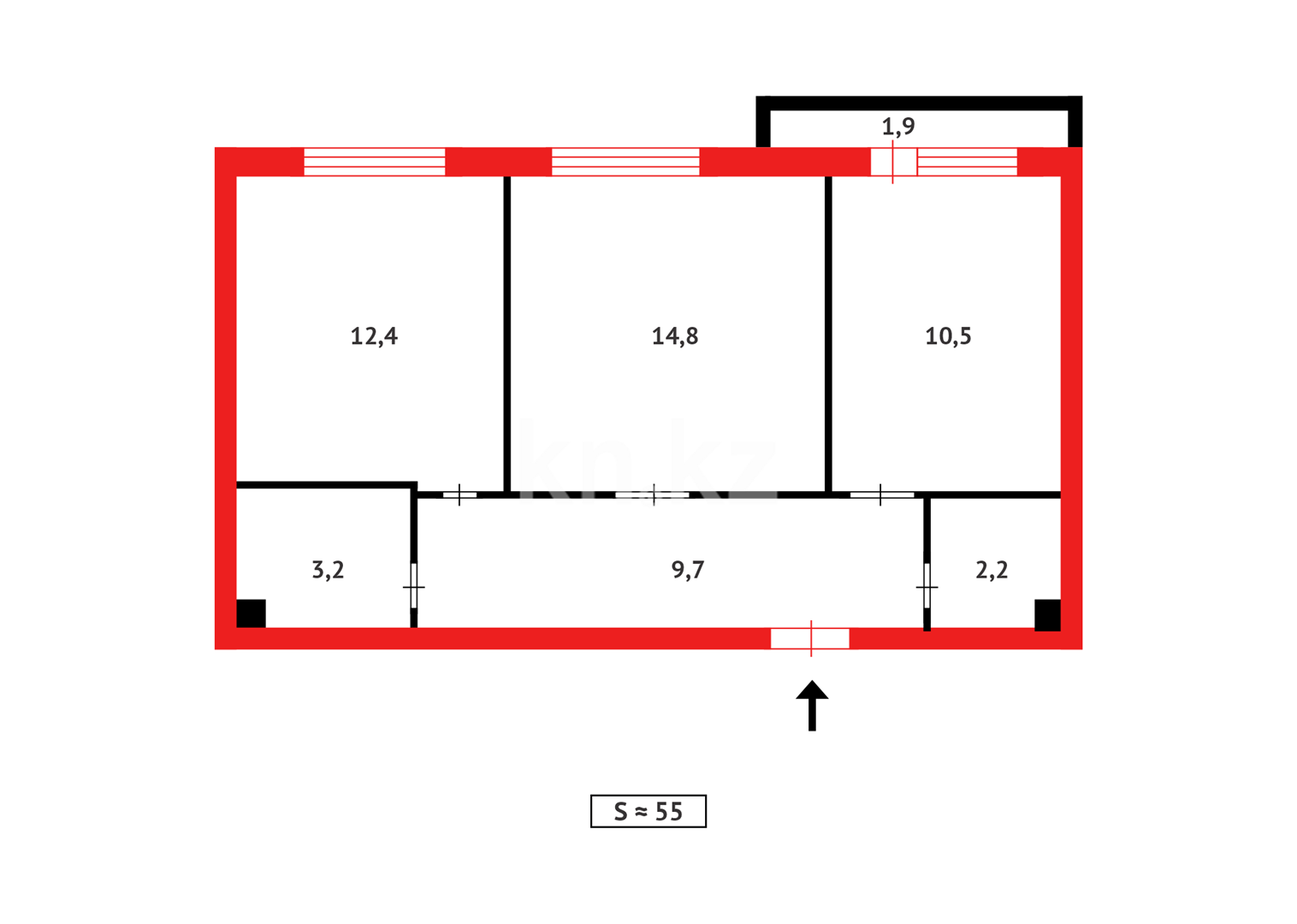 Продажа 2-комнатной квартиры, 55 м², ул. Е-652, дом  12 - Продажа квартир в Астане фото 1 из 1