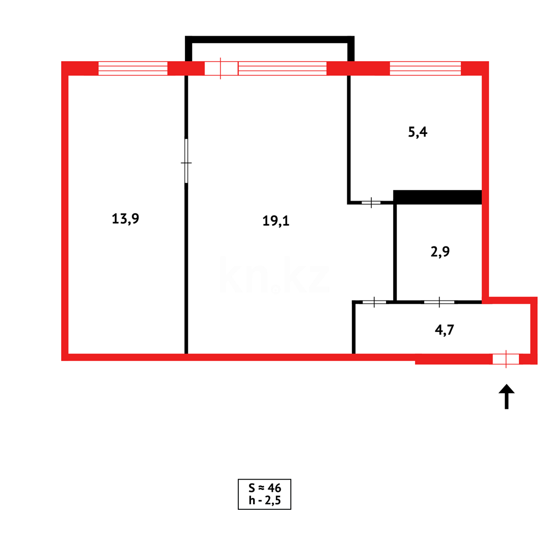 Продажа 2-комнатной квартиры, 46 м², мкр-н 12 - Продажа  двухкомнатных квартир в Караганде фото 7 из 7