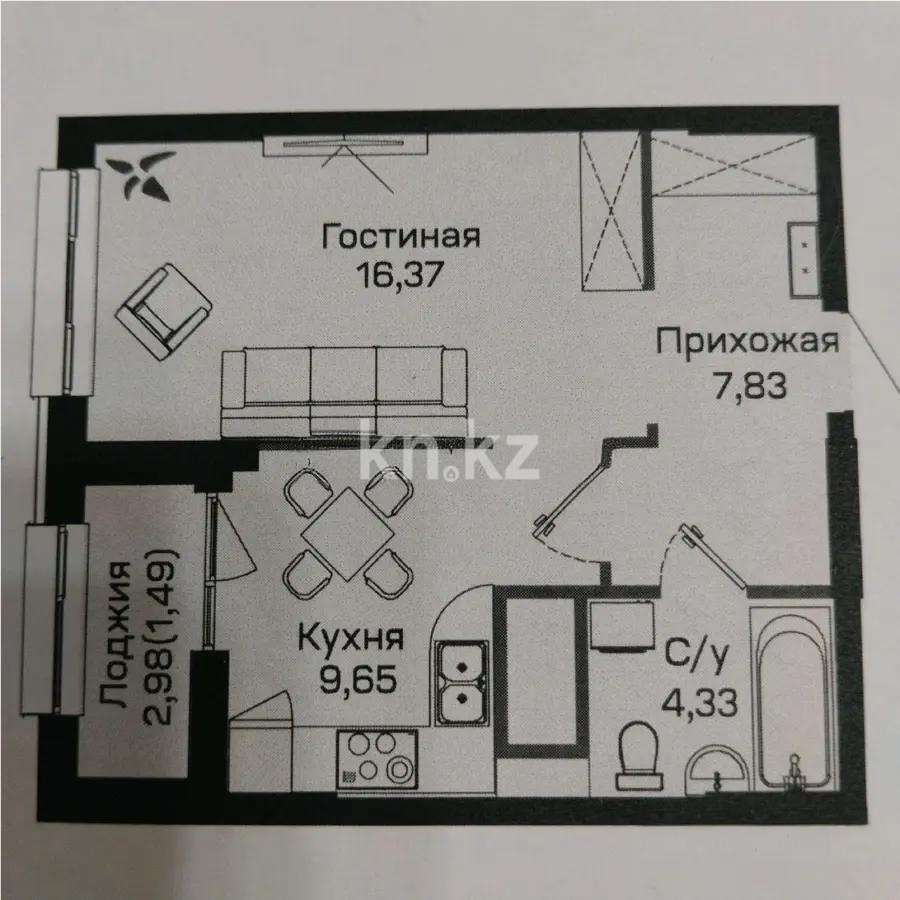 Продажа 1-комнатной квартиры, 39.67 м² в Астане