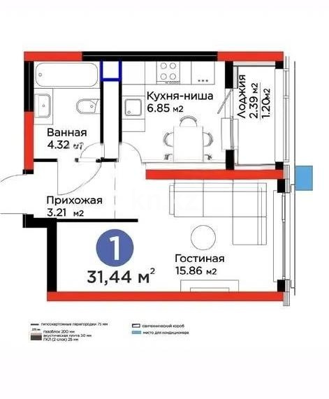 Продажа 1-комнатной квартиры, 31.44 м² в Астане - фото 5