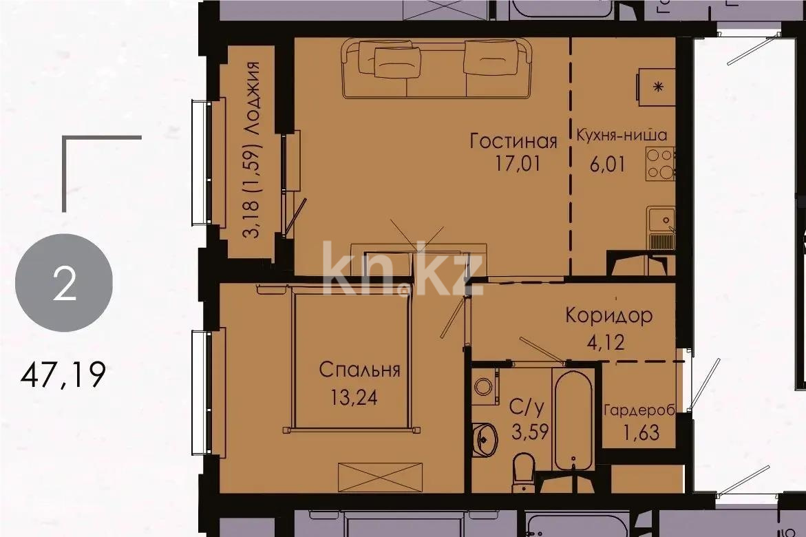 Продажа 2-комнатной квартиры, 47.19 м² - Продажа недвижимости в Астане - страница 10 фото 1 из 1