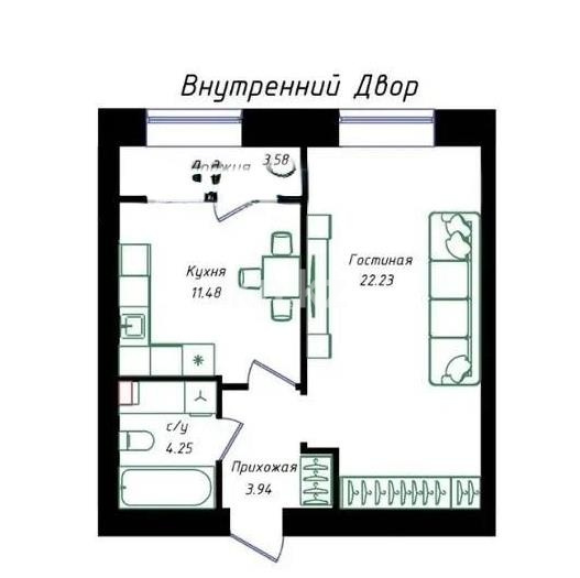 Продажа 2-комнатной квартиры, 44 м² в Астане