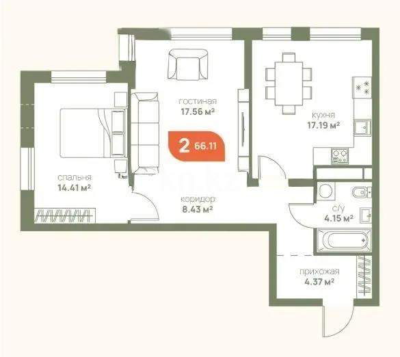 Продажа 2-комнатной квартиры, 66.11 м² - Продажа квартир в новостройках Алматы с фото - страница 2 фото 2 из 2