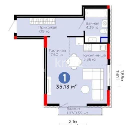 Продажа 1-комнатной квартиры, 35 м² в Астане - фото 2