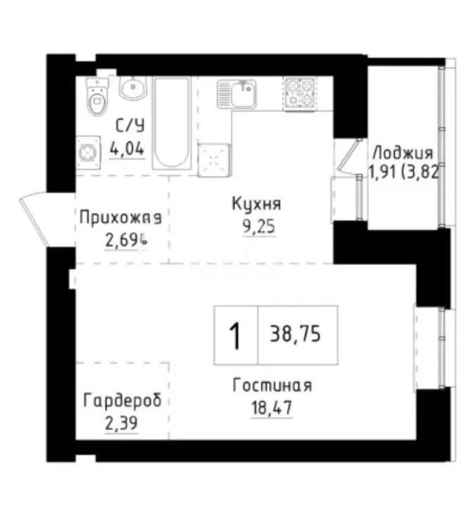 Продажа 1-комнатной квартиры, 38.75 м² в Астане