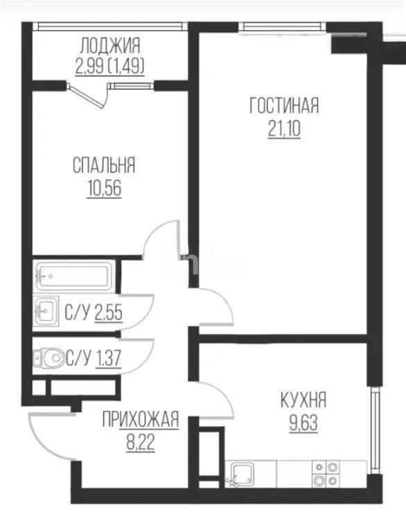 Продажа 2-комнатной квартиры, 55.7 м² в Алматы