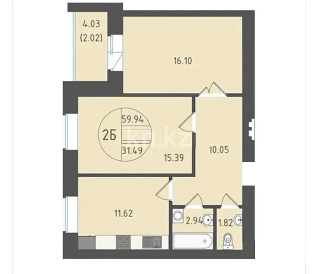 Продажа 2-комнатной квартиры, 57 м² - Продажа  двухкомнатных квартир в новостройках Астаны без посредников фото 6 из 6