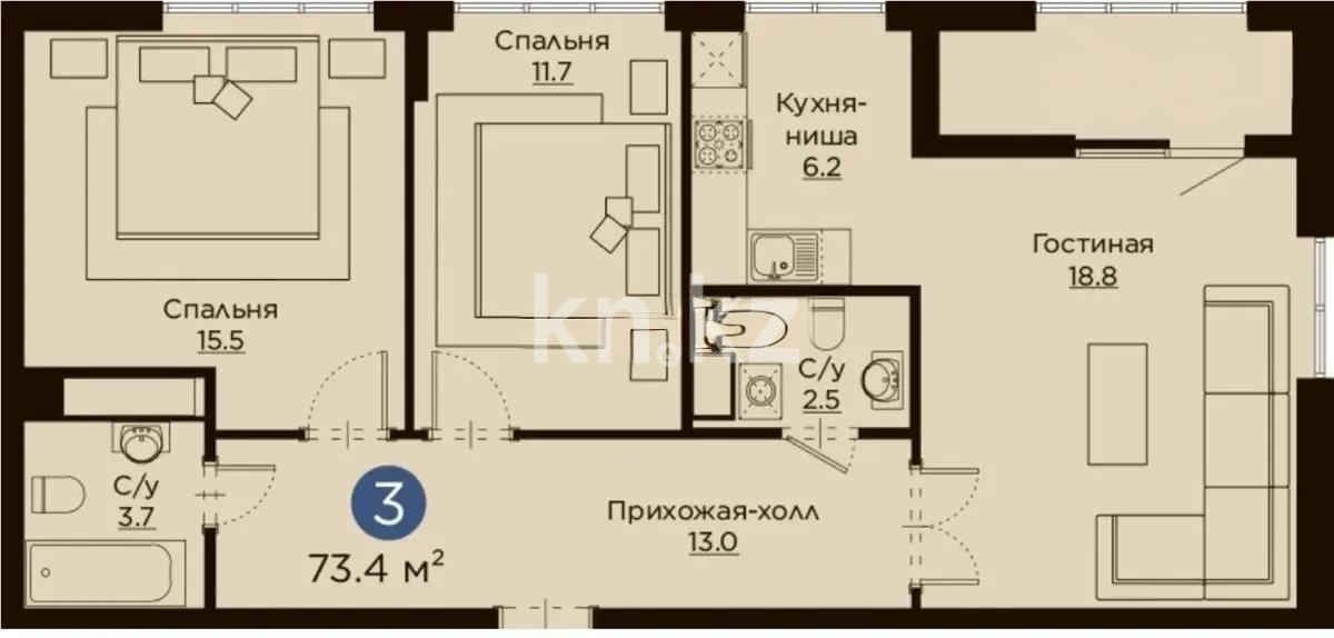 Продажа 3-комнатной квартиры, 73.5 м², ул. Айнакол, дом  64 - Продажа  трехкомнатных квартир в Астане без посредников фото 1 из 1