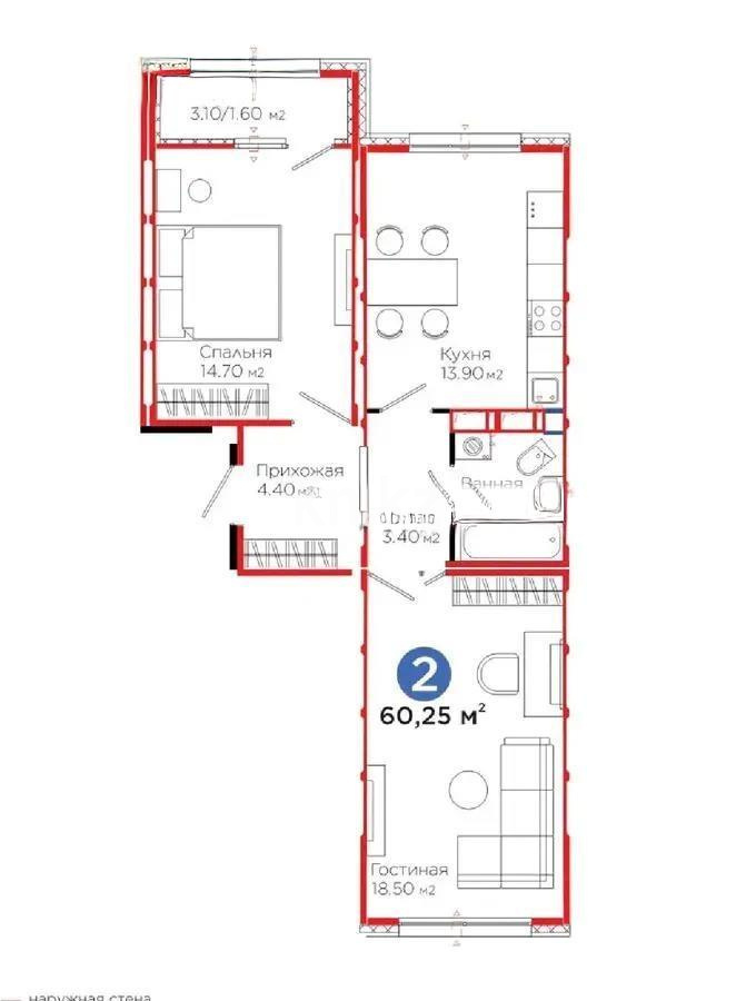 Продажа 2-комнатной квартиры, 60.25 м², ул. Е-103, дом  5 в Астане