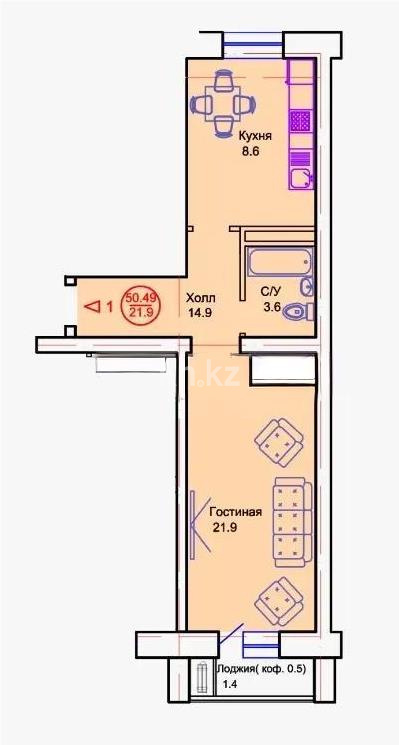 Продажа 2-комнатной квартиры, 50.49 м², пр. Тауелсыздык, дом  34/8 стр - Продажа квартир в Казахстане фото 2 из 2
