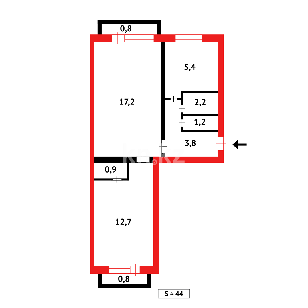 Продажа 2-комнатной квартиры, 44 м², мкр. 3 - Продажа квартир в Казахстане фото 8 из 8