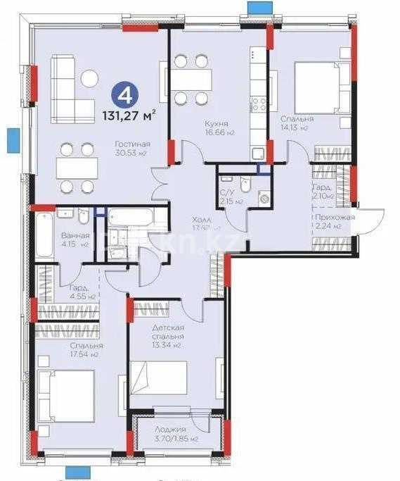 Продажа 4-комнатной квартиры, 132 м² - Продажа четырехкомнатных квартир в блочном доме в Казахстане - страница 9 фото 5 из 5