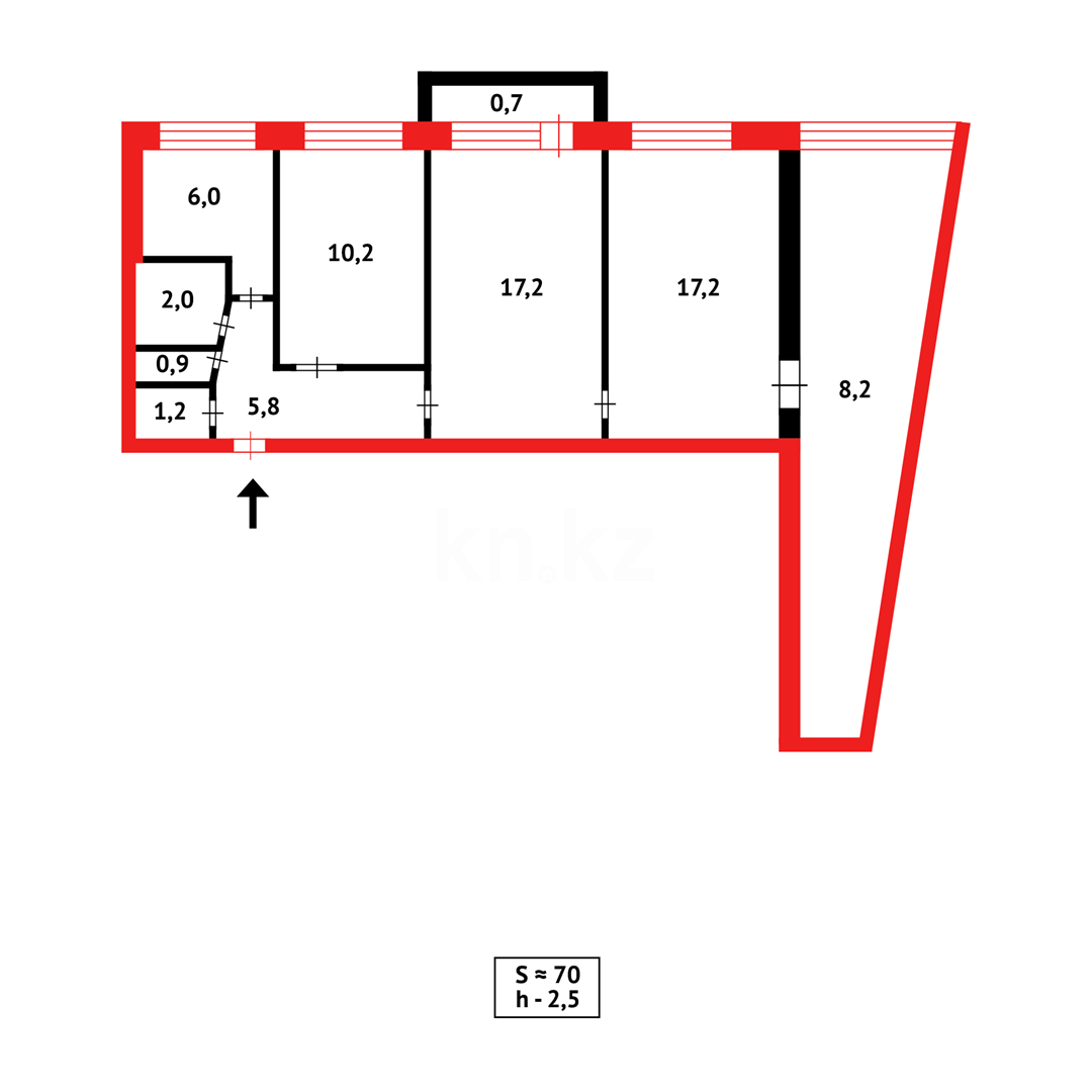 Продажа 3-комнатной квартиры, 69 м², мкр-н Восток-2 - Продажа  трехкомнатных квартир в Караганде фото 12 из 12