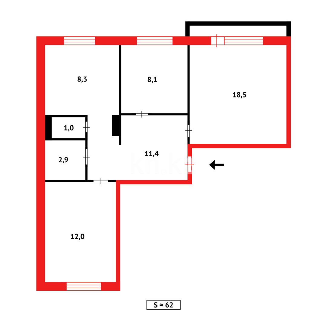 Продажа 3-комнатной квартиры, 63 м², пр. Мира - Продажа  трехкомнатных квартир в Темиртау фото 12 из 12