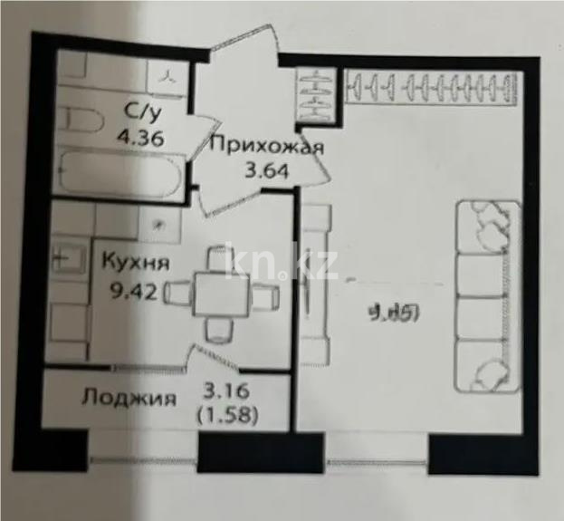 Продажа 1-комнатной квартиры, 39 м², ул. Е-15, дом  16 в Астане
