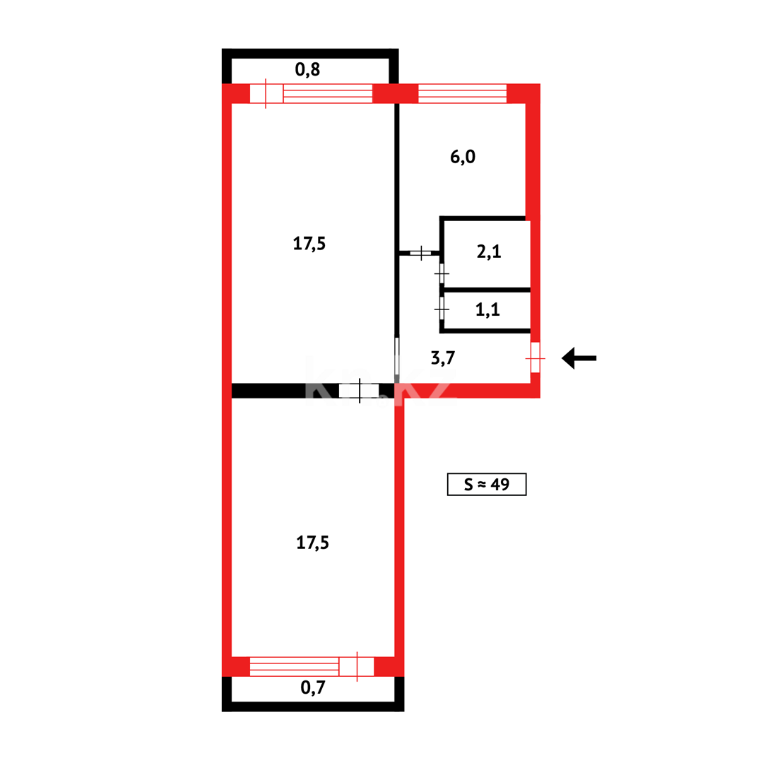 Продажа 2-комнатной квартиры, 49 м², мкр-н 18 в Караганде - фото 6 Продажа 2-комнатной квартиры, 49 м², мкр-н 18 в Караганде - фото 6