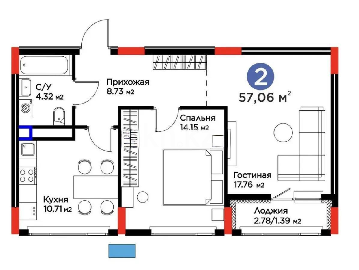 Продажа 2-комнатной квартиры, 57 м² - Продажа двухкомнатных квартир от собственников в Астане фото 1 из 1