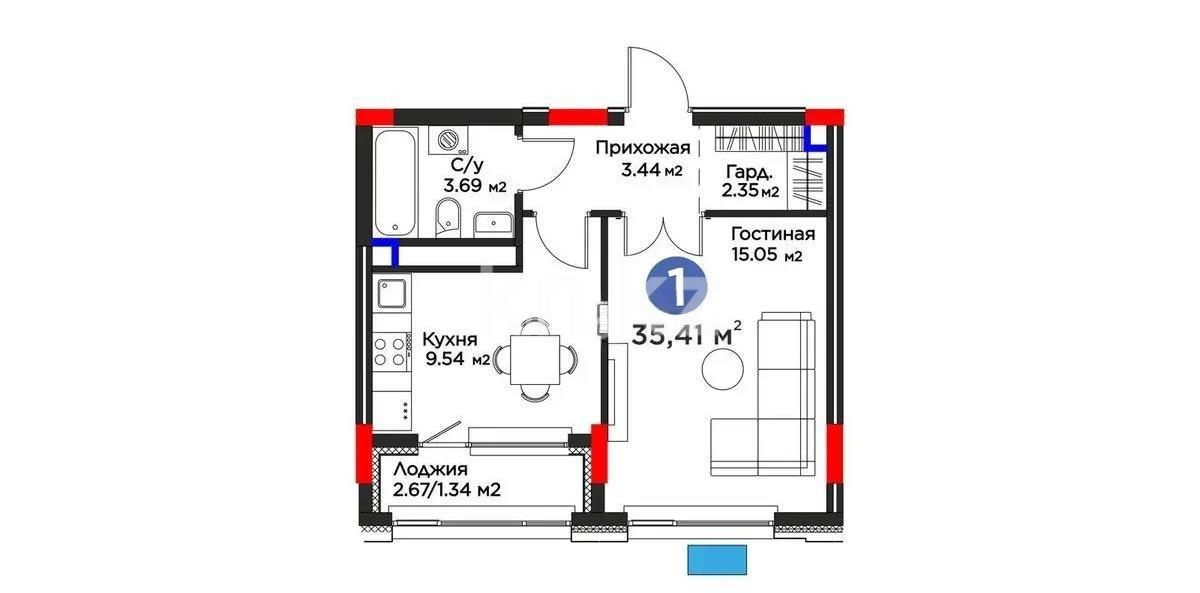 Продажа 1-комнатной квартиры, 35 м², ул. Жошы хана, дом  10 - Продажа однокомнатных квартир без посредников в Астане фото 1 из 1