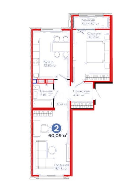 Продажа 2-комнатной квартиры, 60.09 м² - Продажа квартир в Астане - страница 4 фото 2 из 6
