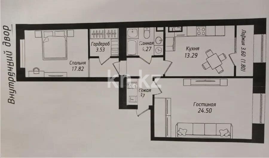 Продажа 2-комнатной квартиры, 71.08 м² в Астане