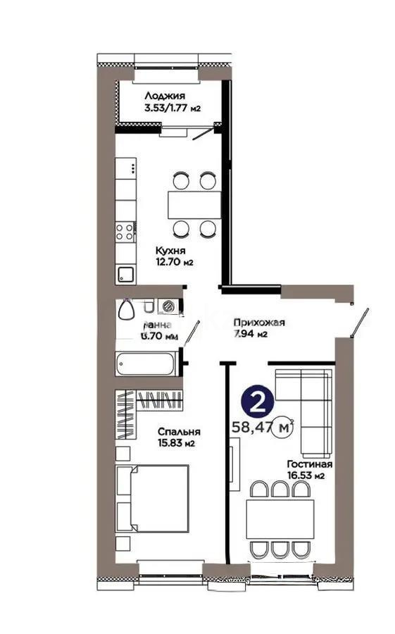 Продажа 2-комнатной квартиры, 58.47 м² в Астане