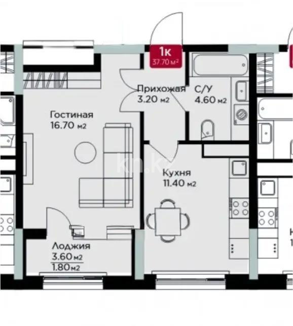 Продажа 1-комнатной квартиры, 38 м², ул. Е-36, дом  5 - Продажа квартир в Астане фото 1 из 1