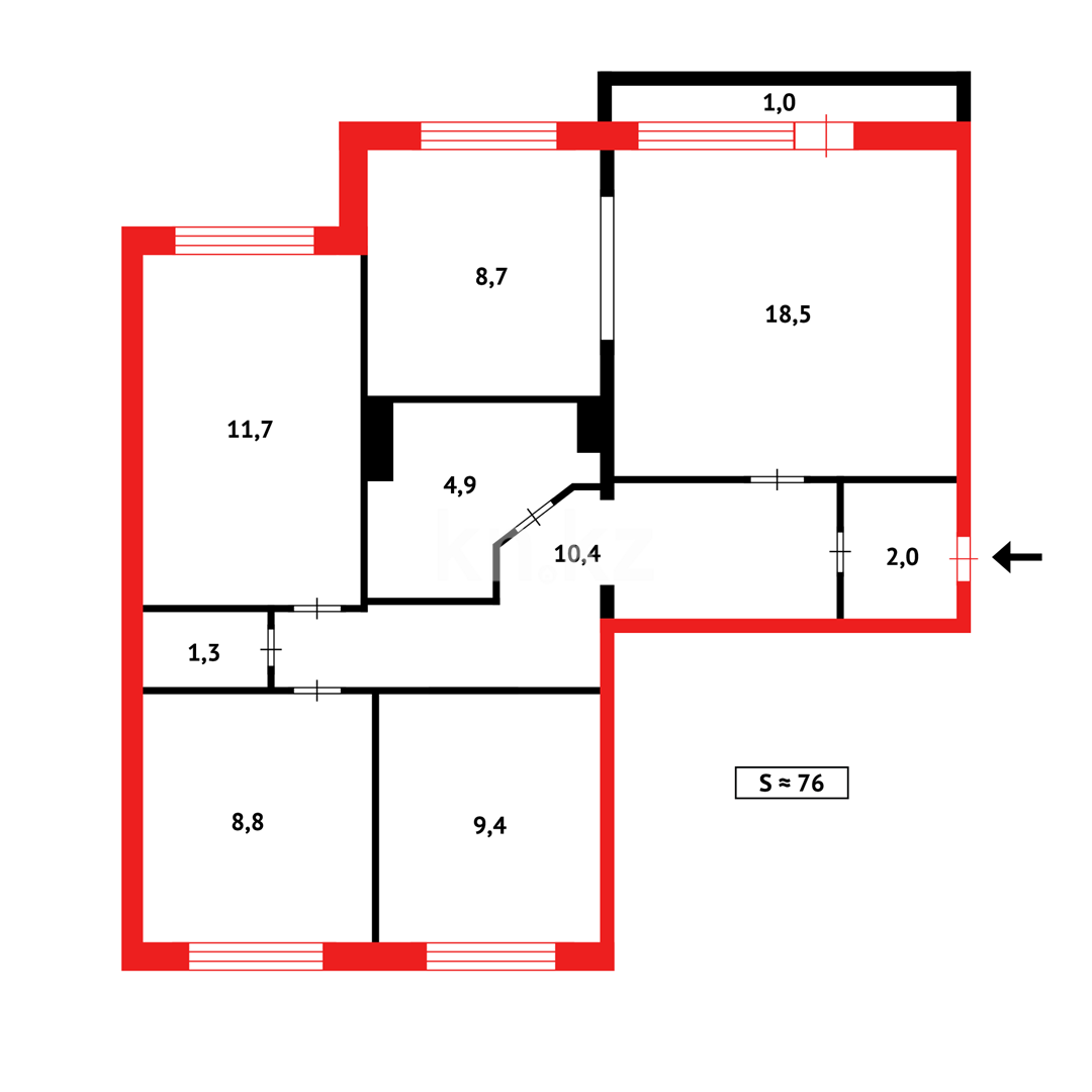 Продажа 4-комнатной квартиры, 78 м² в Караганде - фото 9