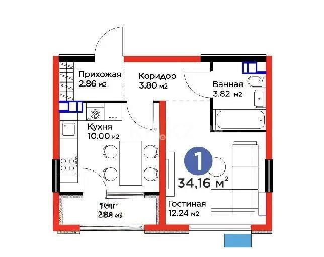 Продажа 1-комнатной квартиры, 34.16 м² - Продажа однокомнатных квартир в Алматы - страница 17 фото 1 из 1