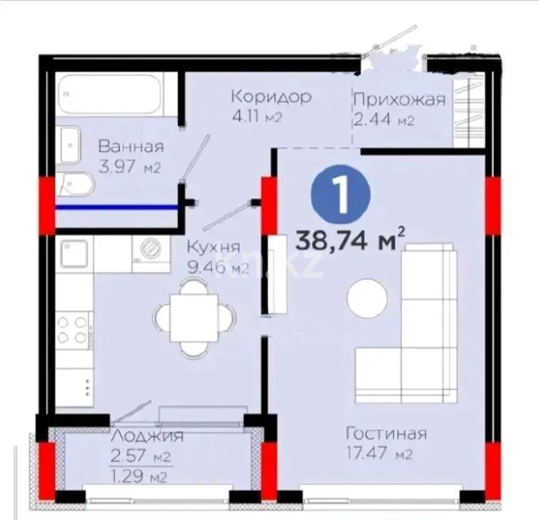 Продажа 1-комнатной квартиры, 39 м², ул. Е-900, дом  8 - Продажа квартир в Астане фото 1 из 1