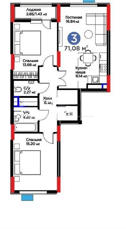 Продажа 3-комнатной квартиры, 71.08 м², ул. Нурмагамбетова, дом  17 стр - Продажа квартир в Астане фото 1 из 1