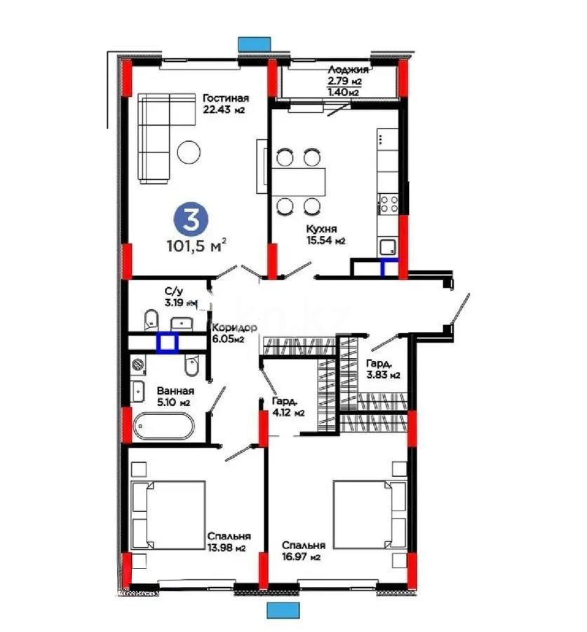 Продажа 3-комнатной квартиры, 101.5 м² - Продажа недвижимости в Астане - страница 29 фото 1 из 1