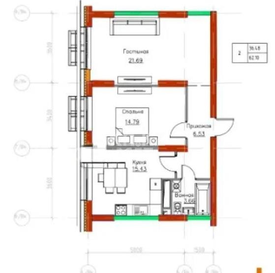 Продажа 2-комнатной квартиры, 62.1 м² - Недвижимость в Алматы - страница 22 фото 1 из 1