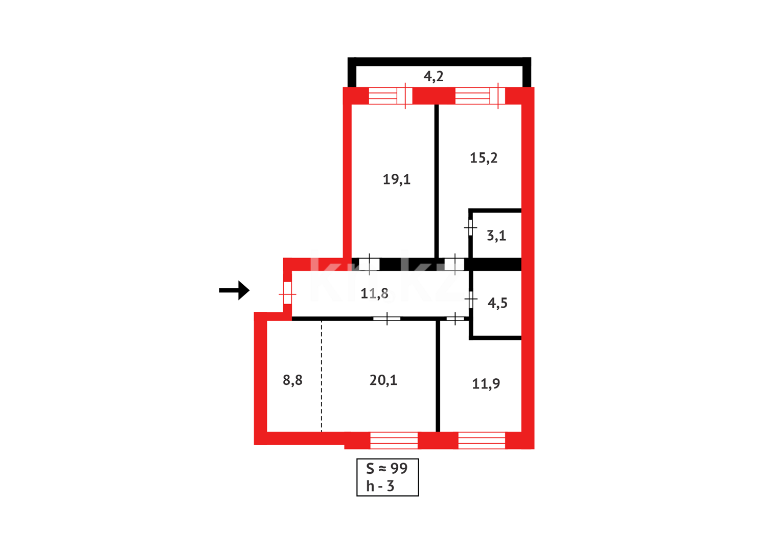 Продажа 4-комнатной квартиры, 98.7 м², ул. Казыбек би в Астане - фото 23