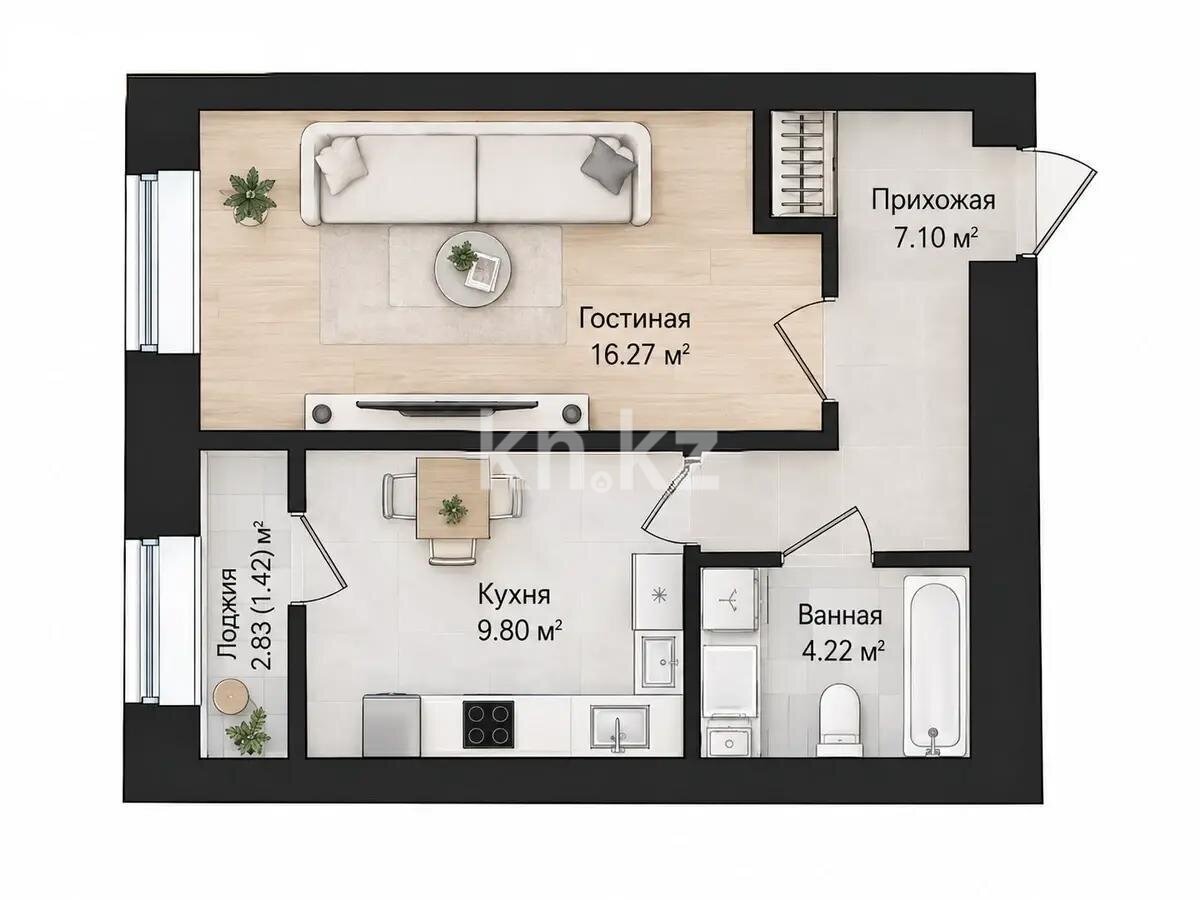 Продажа 1-комнатной квартиры, 38.81 м² в Астане