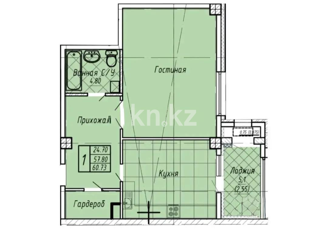 Продажа 2-комнатной квартиры, 60 м², ул. Майлина, дом  6б - Продажа  двухкомнатных квартир в Астане с фото фото 4 из 4
