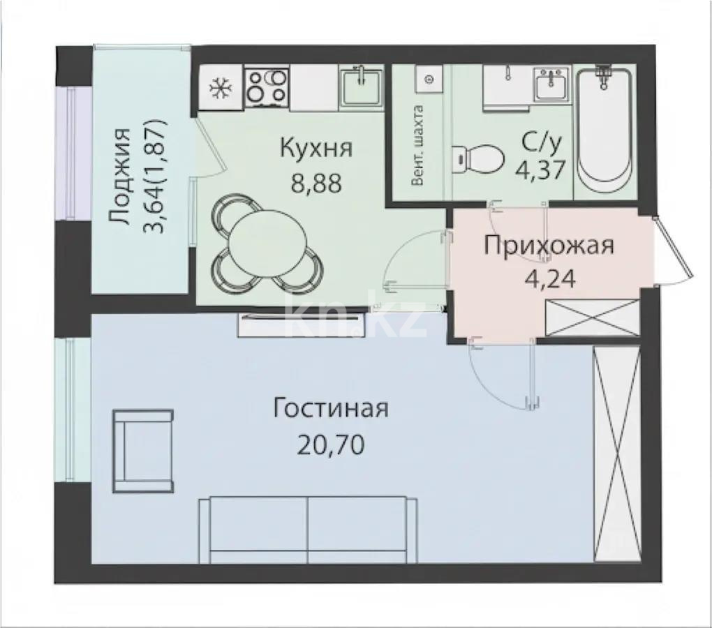 Продажа 1-комнатной квартиры, 40 м², ул. Бухар жырау, дом  12/2 - Продажа квартир в Астане фото 1 из 1