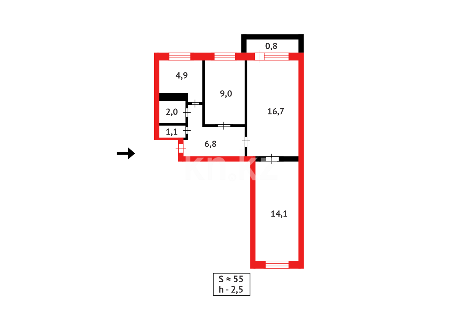 Продажа 3-комнатной квартиры, 55 м², пр. Н. Абдирова, дом  38 в Караганде - фото 17