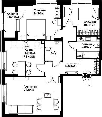 Продажа 3-комнатной квартиры, 82.4 м² - Продажа  трехкомнатных квартир в новостройках Астаны - страница 3 фото 3 из 3
