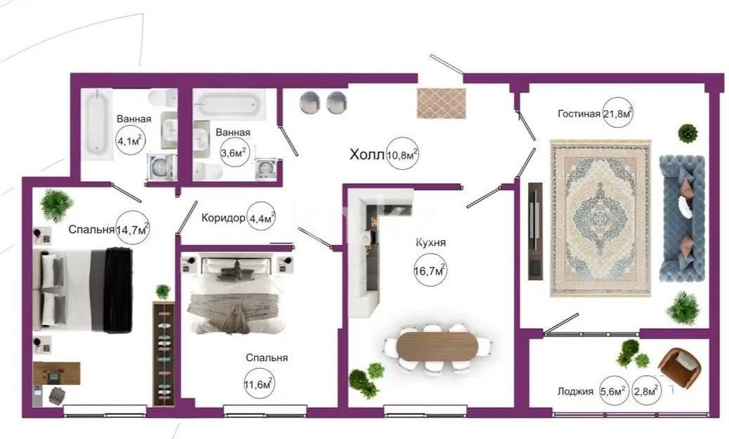 Продажа 3-комнатной квартиры, 90.7 м² - Продажа  трехкомнатных квартир в новостройках Алматы с фото - страница 5 фото 1 из 1