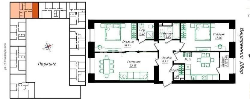 Продажа 3-комнатной квартиры, 93 м² в Астане