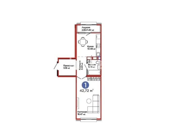 Продажа 1-комнатной квартиры, 42.72 м² в Астане - фото 6