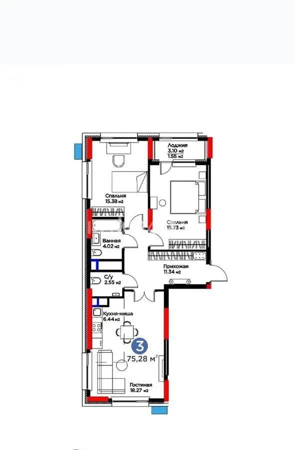 Продажа 3-комнатной квартиры, 72.83 м², пр. Туран, дом  57/1 - Продажа  трехкомнатных квартир в Астане без посредников с фото фото 1 из 1