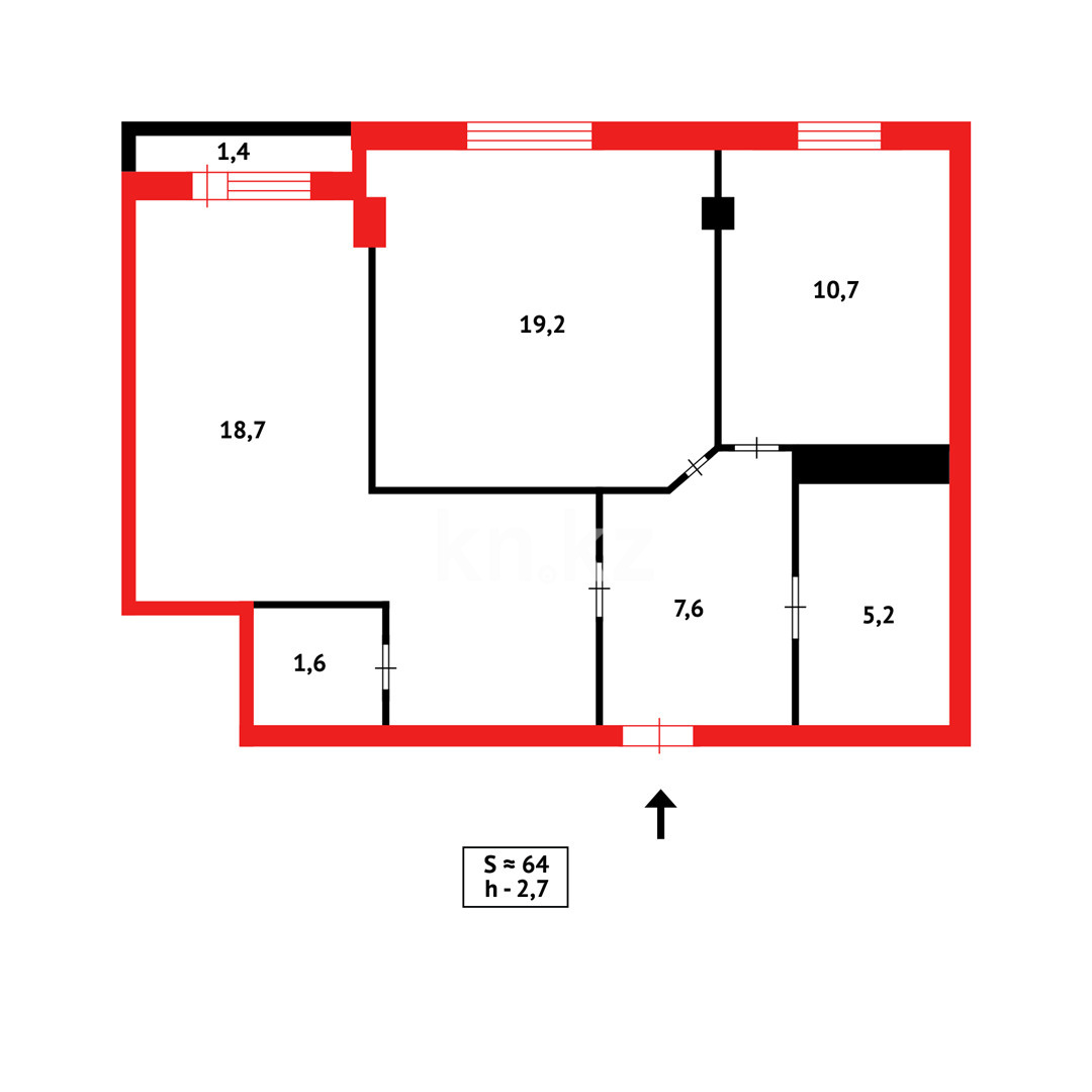 Продажа 2-комнатной квартиры, 65 м², пр. Шахтеров - Продажа  двухкомнатных квартир в Караганде фото 14 из 14