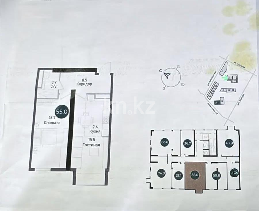 Продажа 2-комнатной квартиры, 55 м², ул. Ауэзова, дом  3/2 стр в Алматы