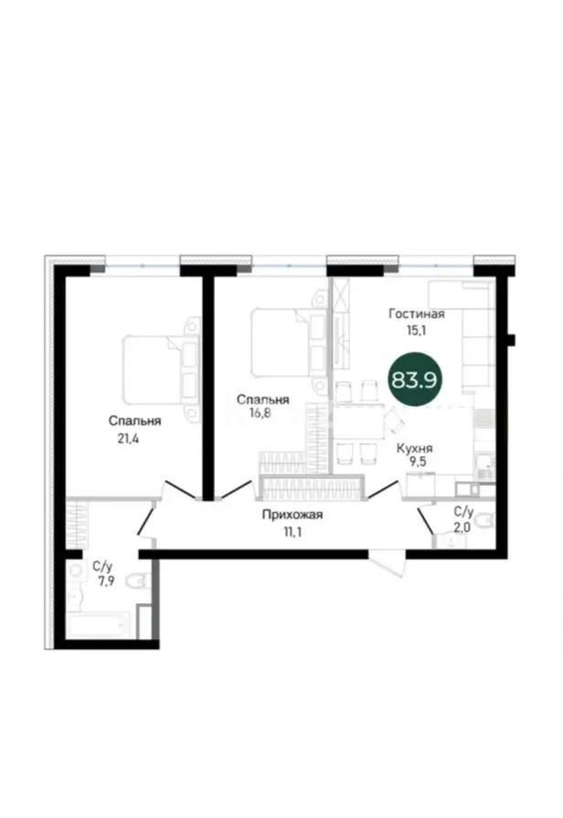 Продажа 3-комнатной квартиры, 83.9 м² в Алматы - фото 2