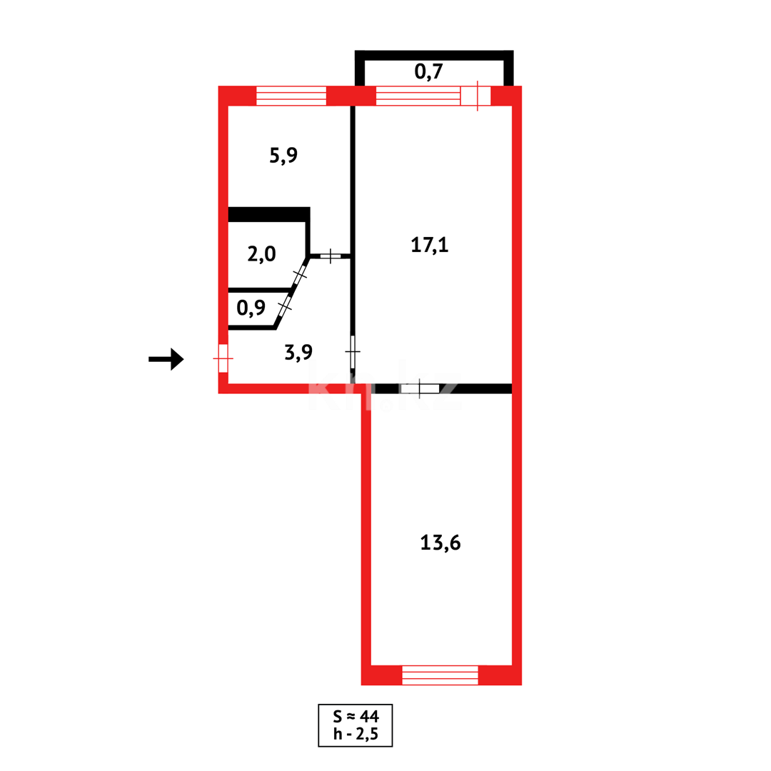 Продажа 2-комнатной квартиры, 44 м² - Продажа двухкомнатных квартир в Караганде фото 9 из 9