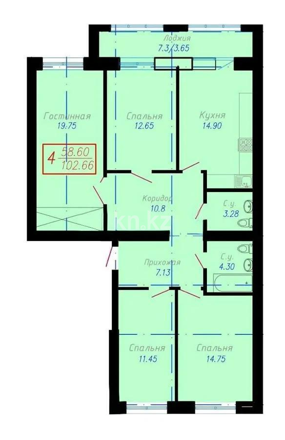 Продажа 4-комнатной квартиры, 102 м², ул. Масаты, дом  36 стр - Продажа  четырехкомнатных квартир в новостройках Астаны фото 1 из 1