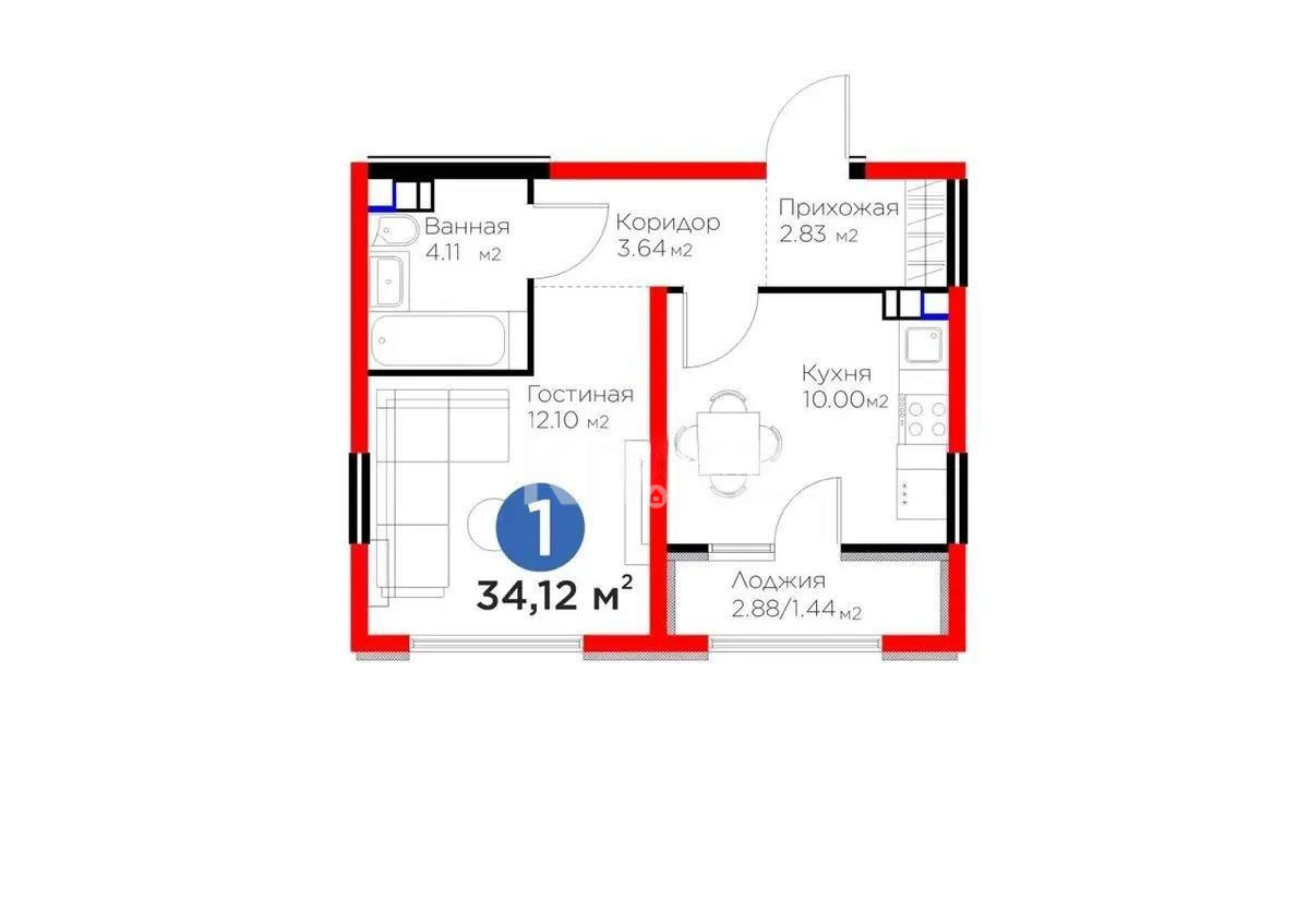 Продажа 1-комнатной квартиры, 34.12 м² - Продажа однокомнатных квартир от собственников в Алматы фото 1 из 1